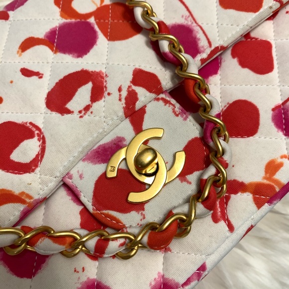 ❌SOLD❌Vintage Chanel coated canvas cc logo print classic clap medium 24k gold - Picture 10 of 12